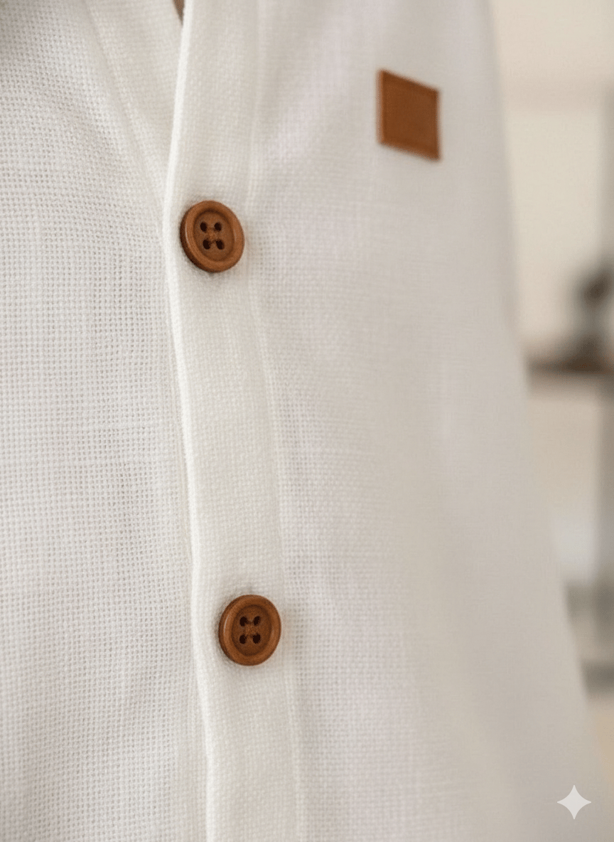 طقم أولاد قطعتين (كتان) – أبيض كلاسيكي