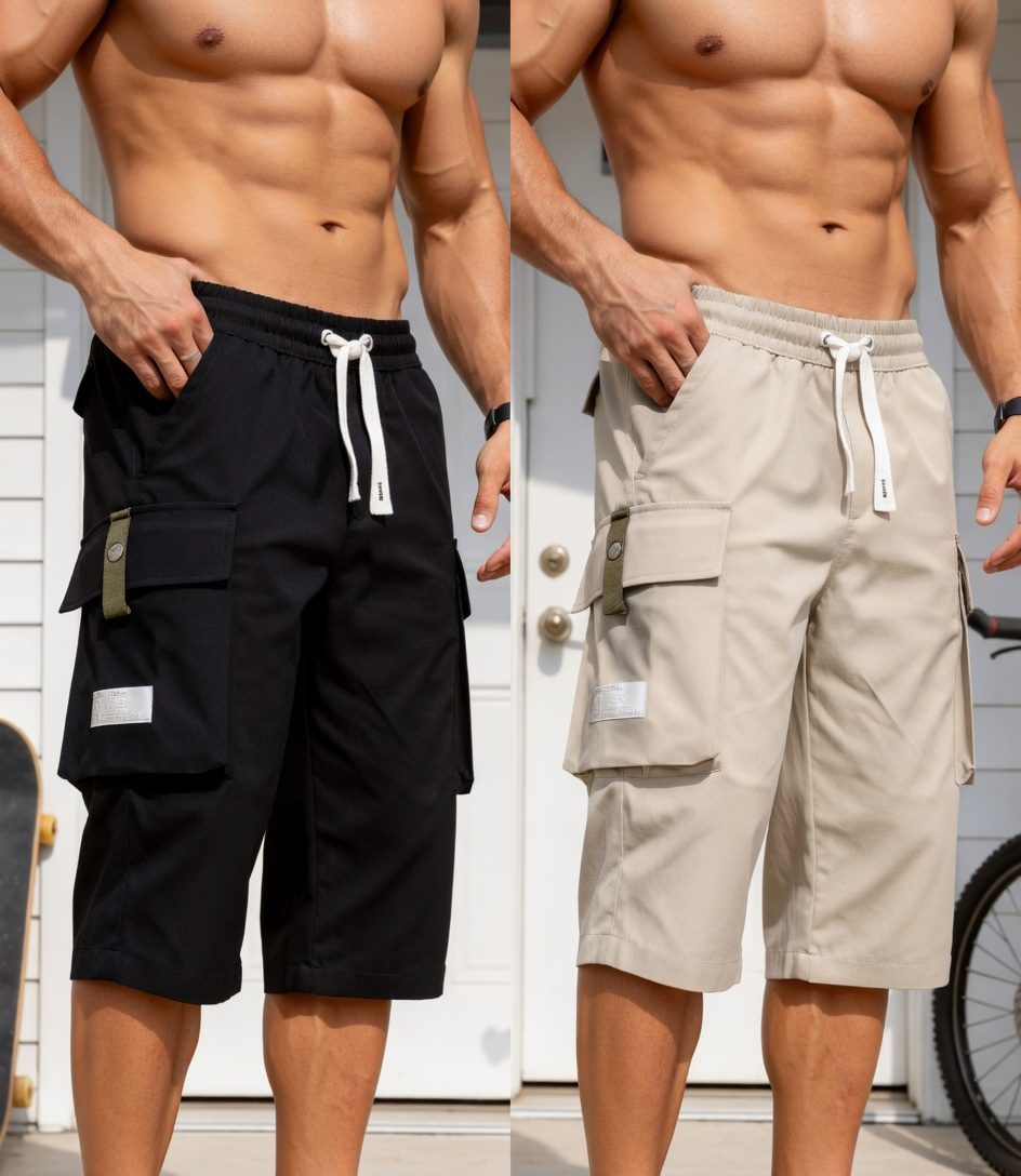 شورت كارغو طويل  أناقة + راحة + جيوب عملية