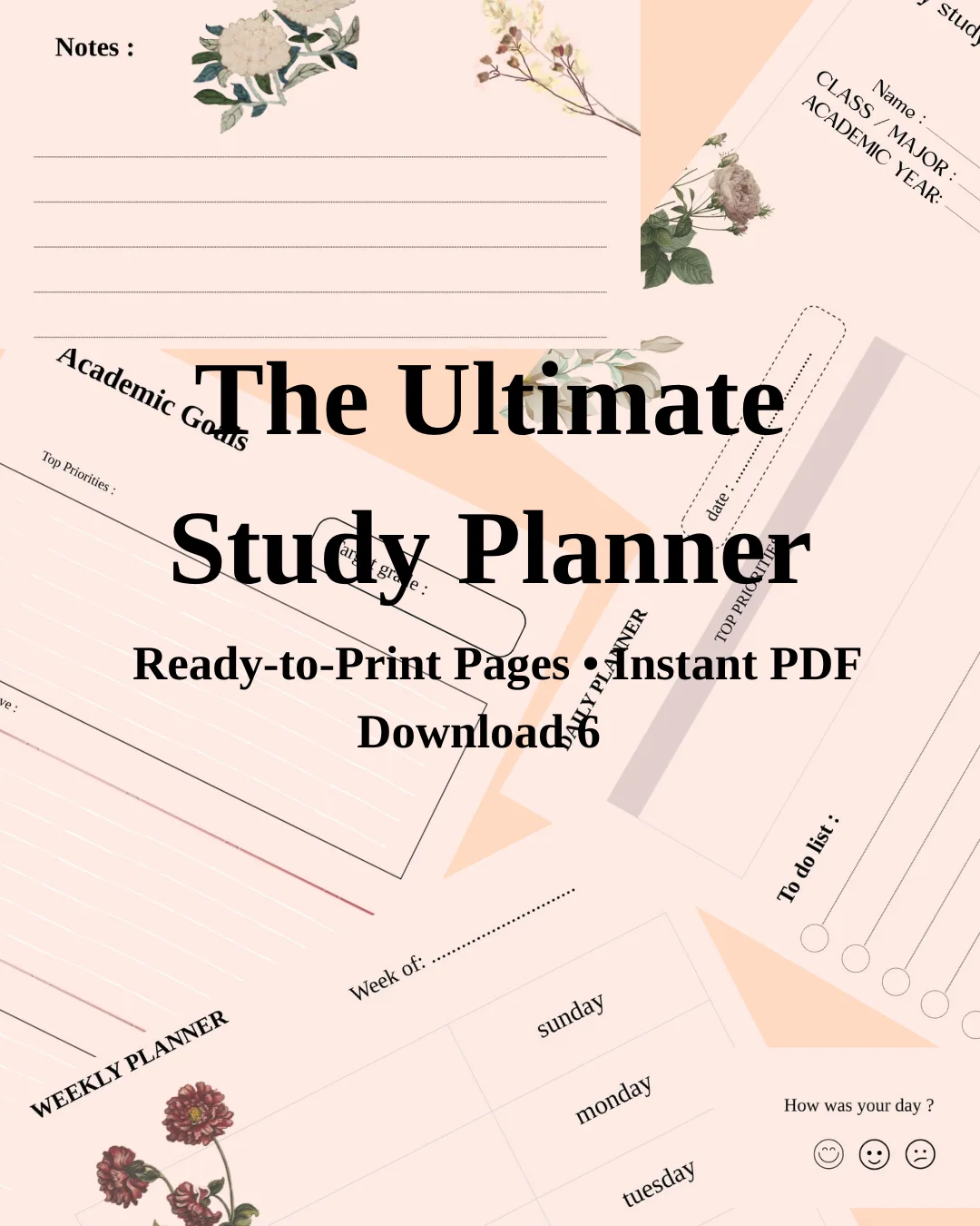 The Ultimate bac  Study Planner - منظم المراجعة والدراسة المتكامل 6 صفحات جاهزة للطباعة