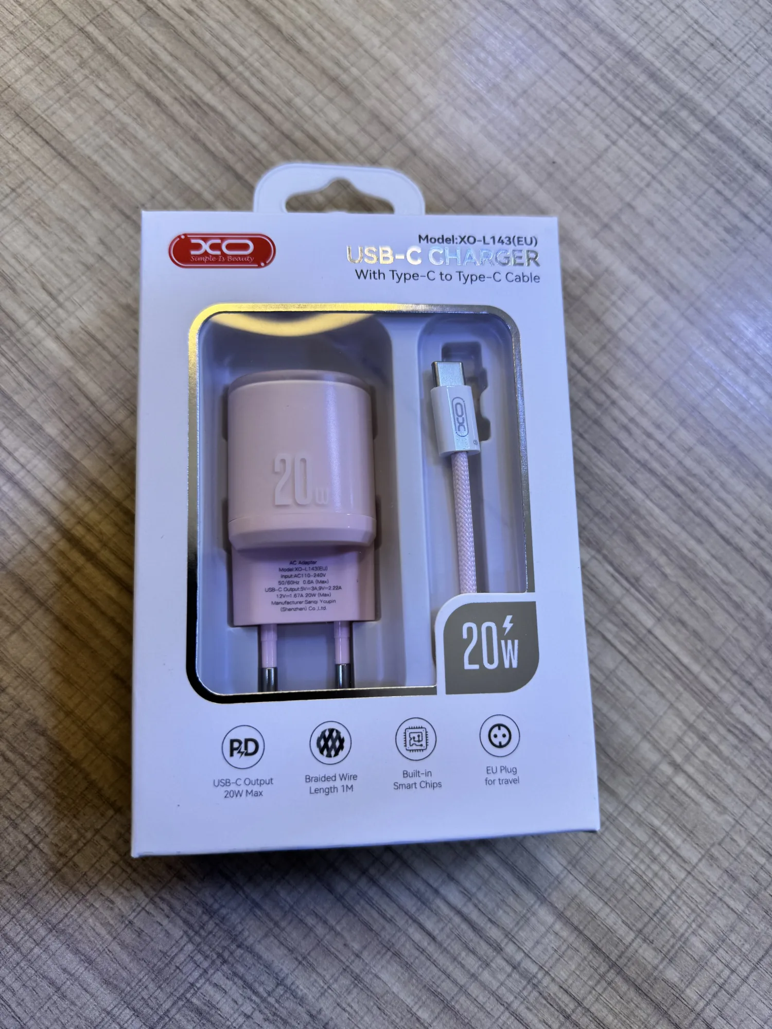 باقة الشحن الفاخرة XO 20W + كيبل ضد القطع