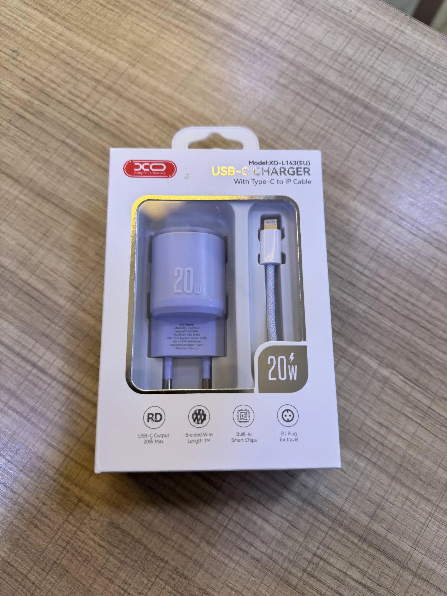 باقة الشحن الفاخرة XO 20W + كيبل ضد القطع