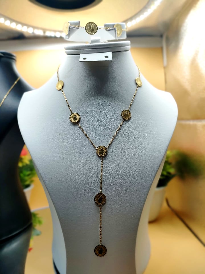 Parure "Louis" Élégance : Collier Plongeant et Gourmette à Médaillons