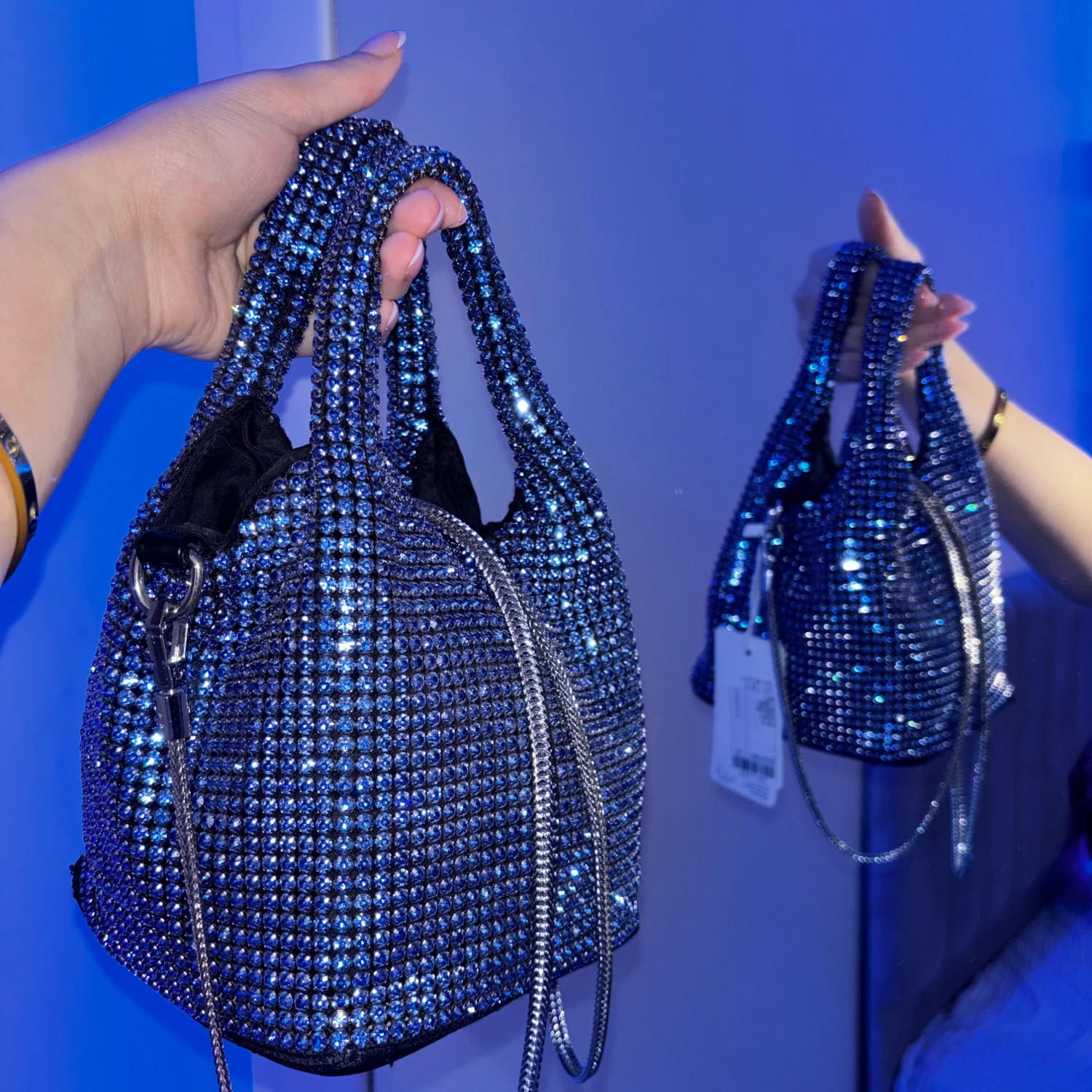 Crystal Luxury Bag – Silver & Midnight Blue Edition