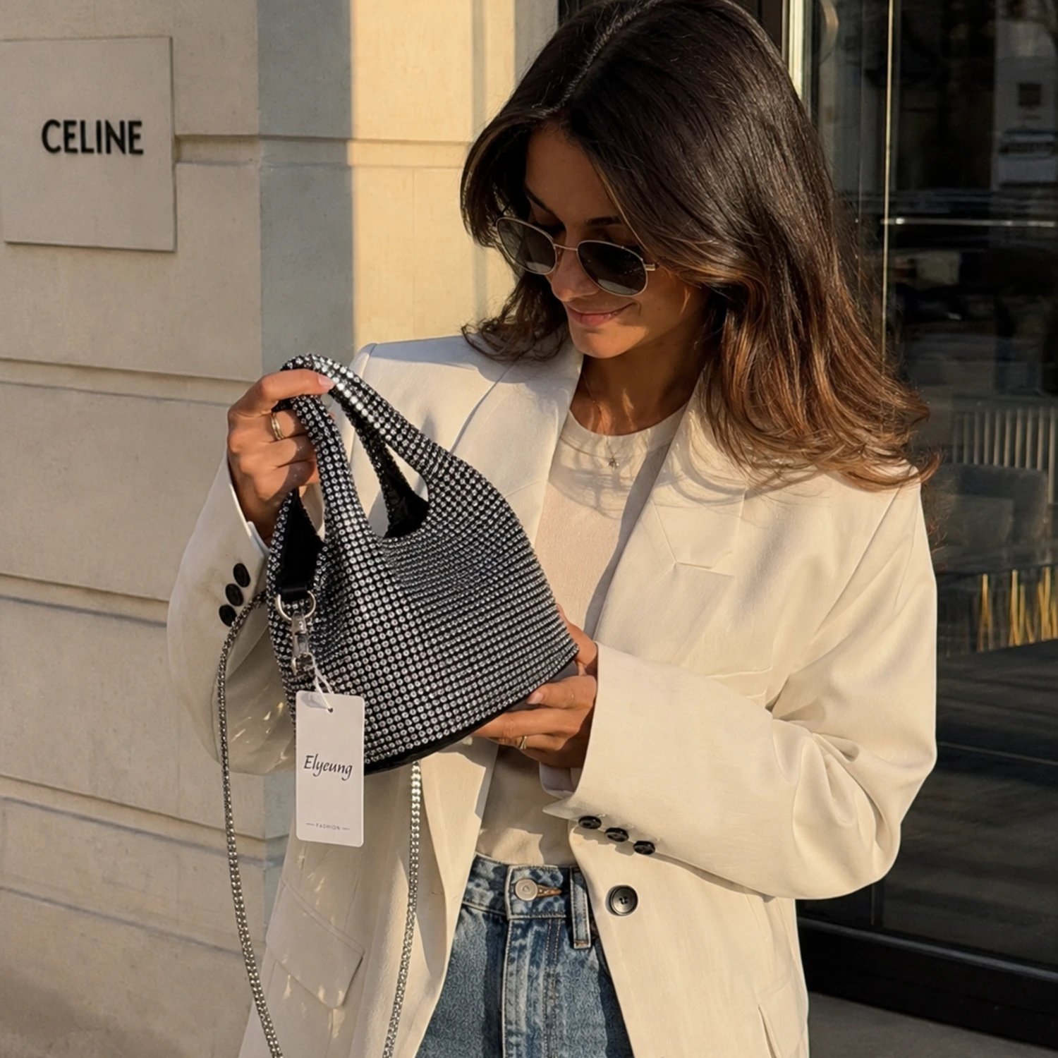 Crystal Luxury Bag – Silver & Midnight Blue Edition