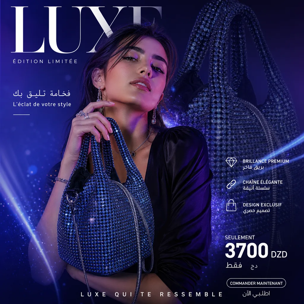 Crystal Luxury Bag – Silver & Midnight Blue Edition