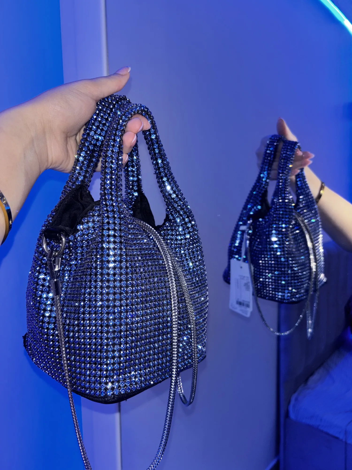 Crystal Luxury Bag – Silver & Midnight Blue Edition