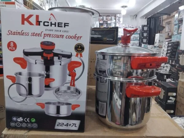 طقم قدور الضغط Kitchef الاحترافي (8 قطع) – Cocottes 4 + 7L