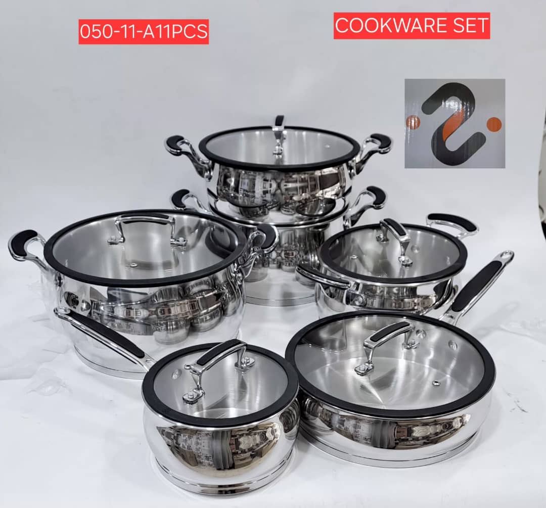 طقم أواني الطبخ الاحترافي "ستانلس ستيل" (Batterie de Cuisine en Inox - 11 Pièces)