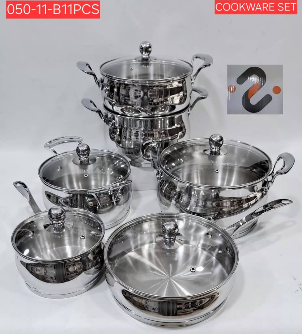 طقم أواني الطبخ "إينوكس برستيج" الفضي  (11 قطعة)-Batterie de Cuisine en Inox - 11 Pièces