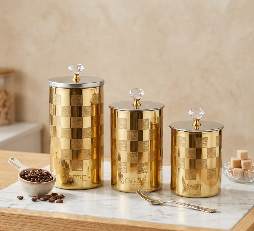 طقم علب التخزين الذهبي - (Set de 3 Bocaux Dorés)