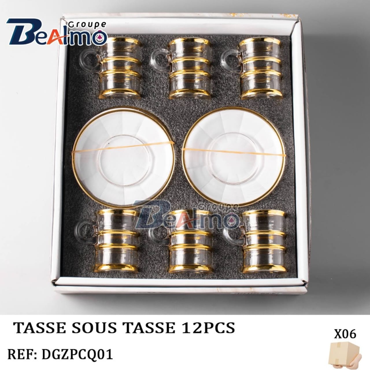 طقم فناجين زجاجية "كريستال لاين" المذهبة (Set de Tasses & Soucoupes - 12 Pièces)