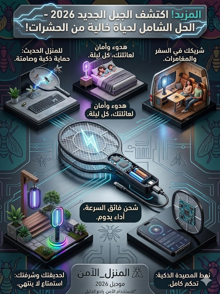 المضرب الكهربائي الذكي 2 في 1 – وداعاً للبعوض والحشرات بلمسة واحدة!