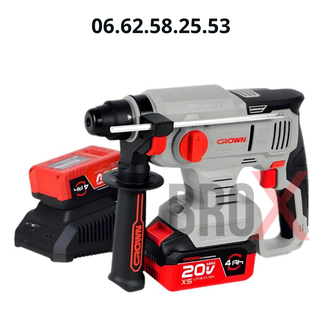 Marteau perforateur sans fil sans charbons 20V 1.7J 18mm 2 batteries 4Ah avec cahrgeur et valise CROWN | CT28010XS-4 BMC
