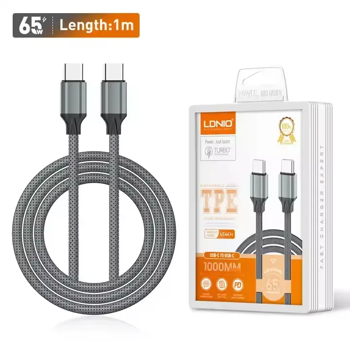 LC441C | LDNIO Cable 65W Type-C to Type-C Cable support PD and AC Fast Charging For Mobile Phone 1M