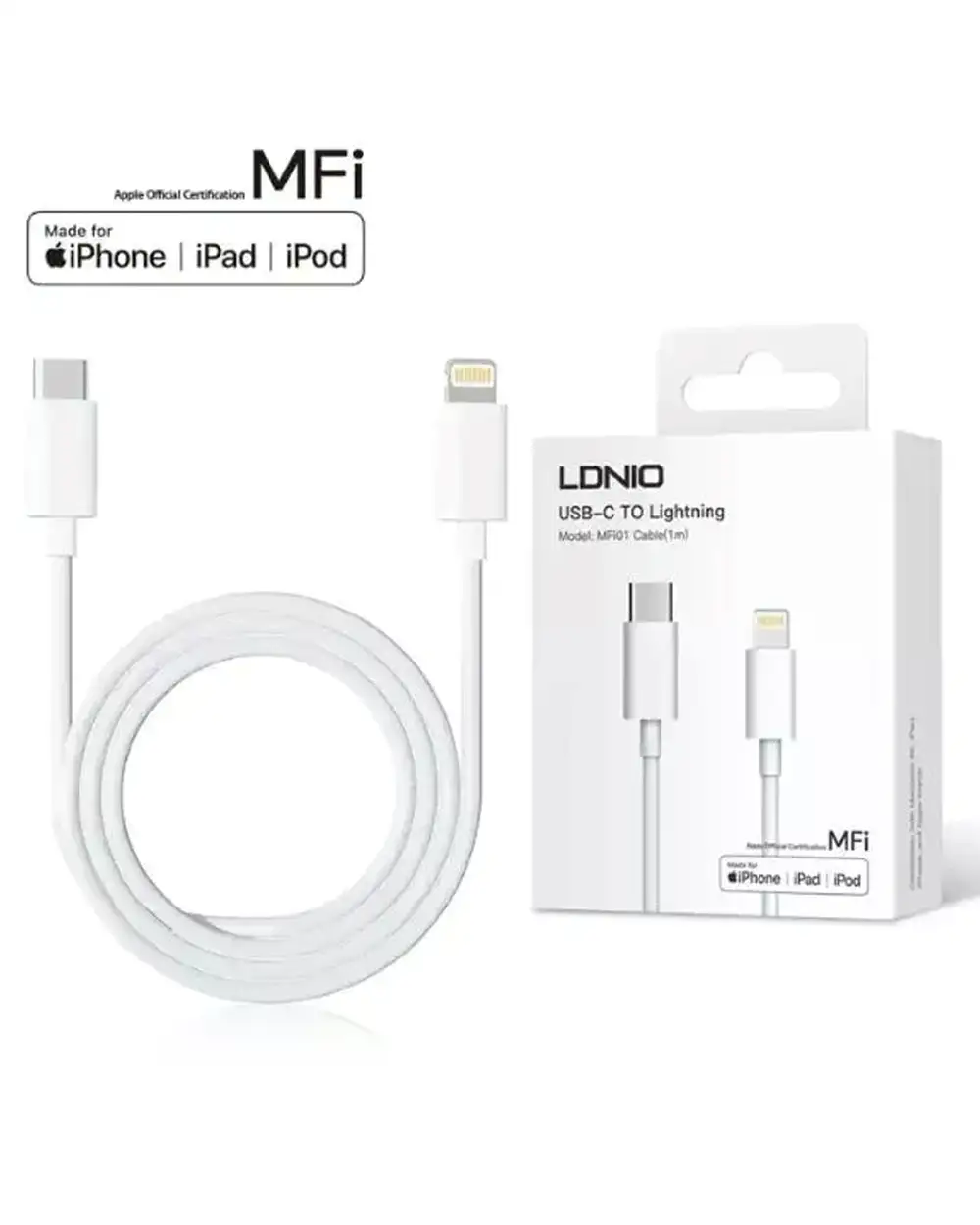 Ldnio Mfi-01 Apple Officail Mfi Cable Made for iPhone/iPad/iPod