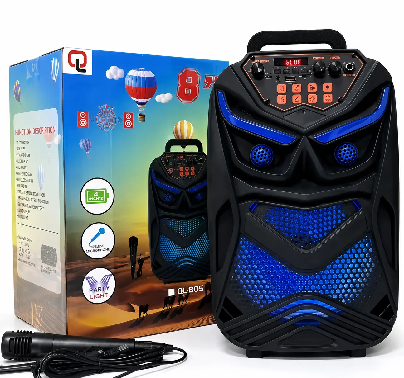 8 inch Bluetooth speaker QL-805/ QL-806 Bluetooth stereo sound system, wired microphone, remote